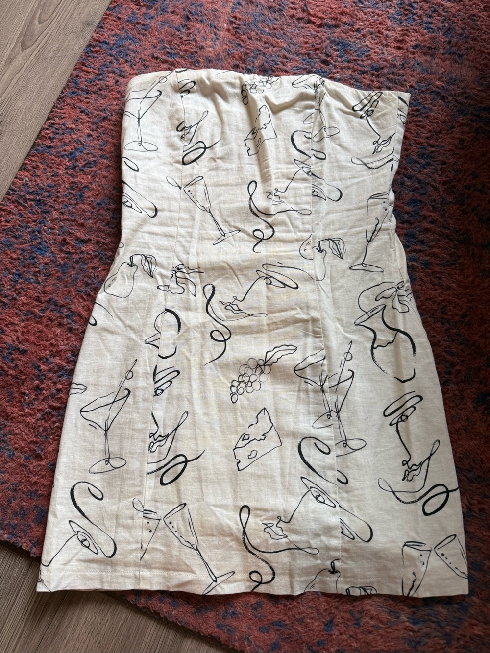 Peppermayo Cream Strapless Mini Dress with Black Cocktail Print